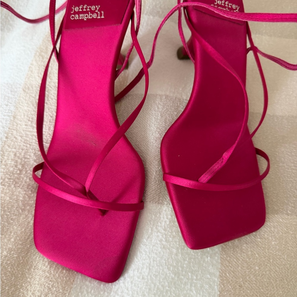 Jeffrey Campbell Fluxx Fuchsia Satin Strappy Heels Square Toe Sandals 6